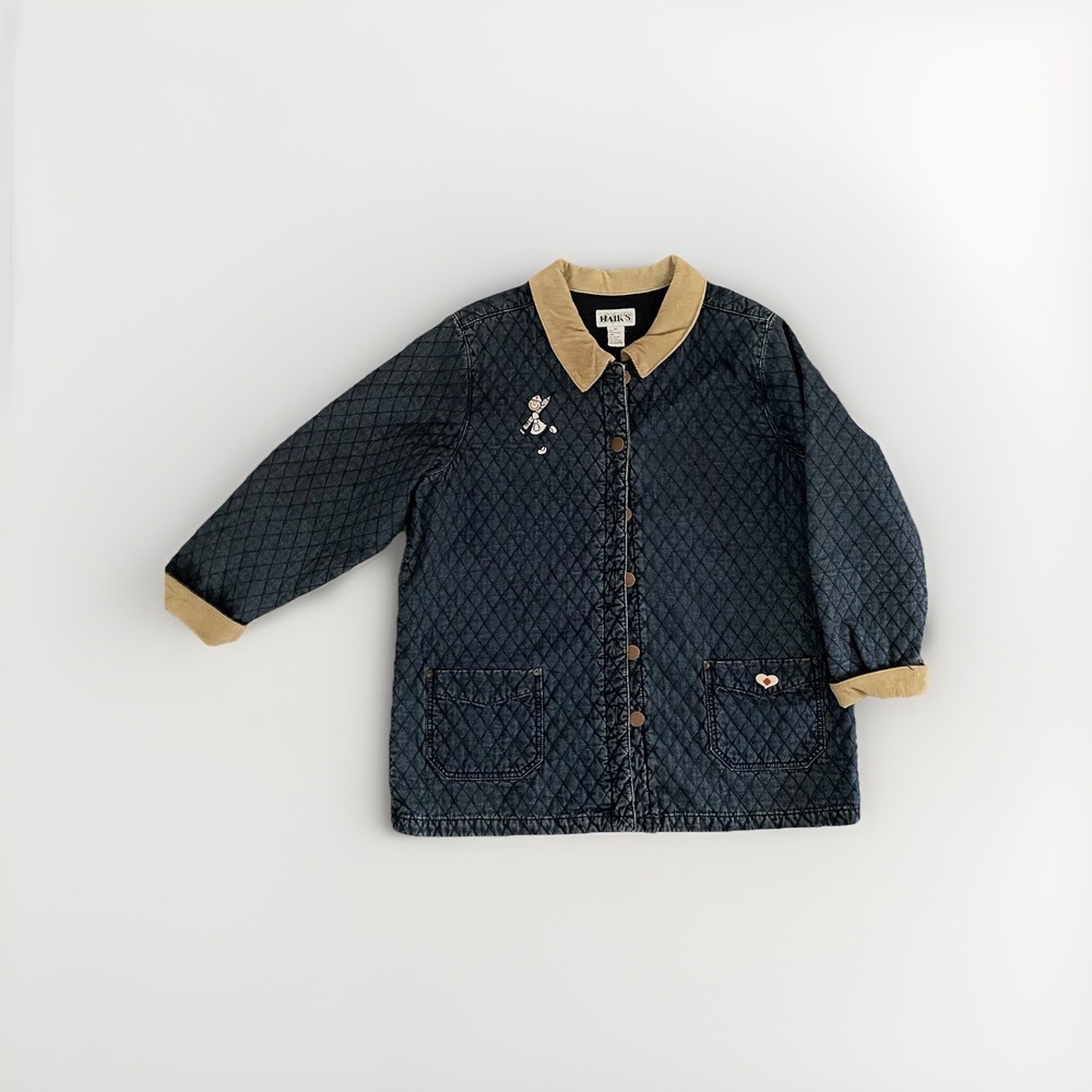 Vintage Women Chore Denim Quilted Jean Corduroy Button Up Jacket Doctor Nurse XL